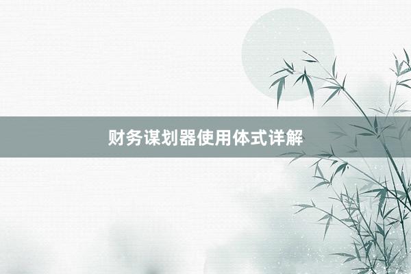 财务谋划器使用体式详解